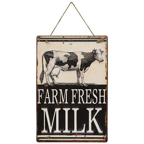 Farm Fresh Milk Black Hanging Metal Sign