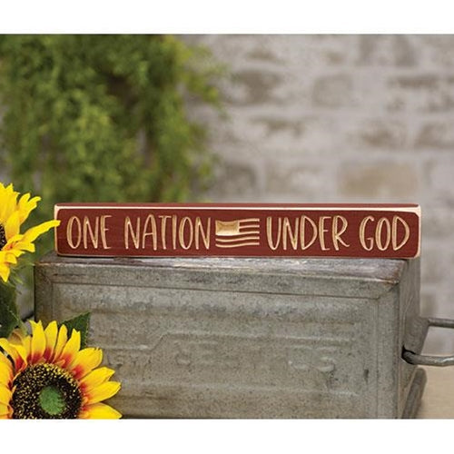 One Nation Under God w/Flag Engraved Block 12"