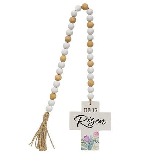 He Is Risen Wooden Bead Garland w/Cross