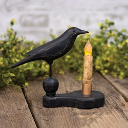 Wooden Crow Pedestal w/Taper Holder