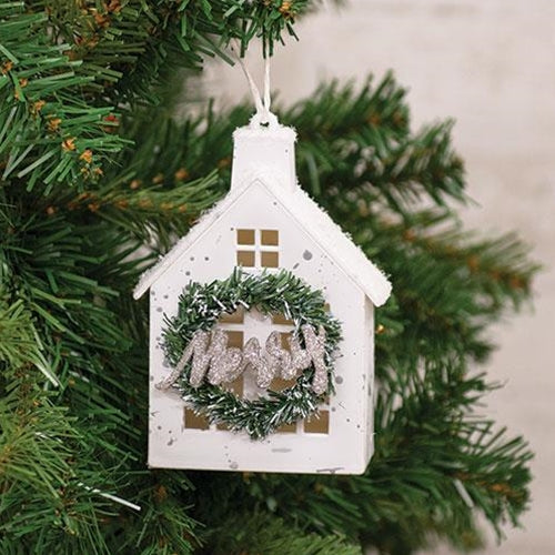 Flocked Merry House Ornament