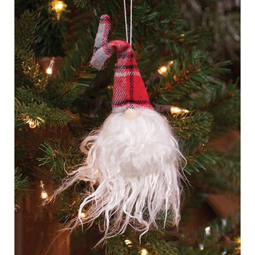 Plush Red Plaid Santa Gnome Ornament
