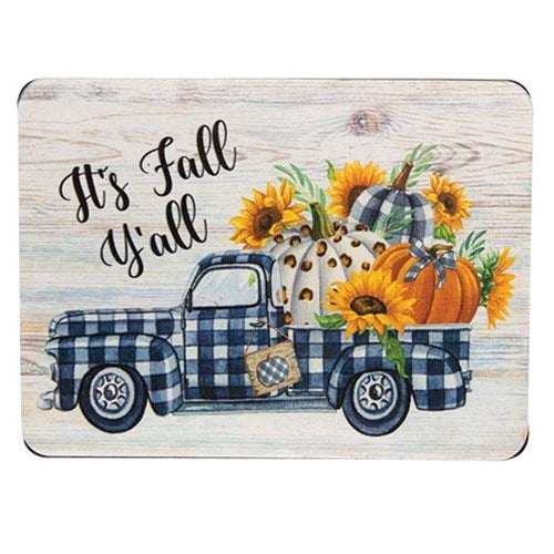 It's Fall Y'all Buffalo Check Pumpkin Truck Mini Easel Sign
