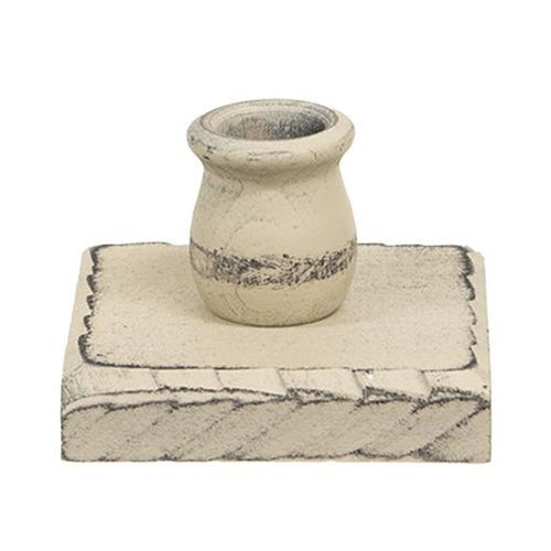 Distressed Buttermilk White Wooden Square Taper Holder