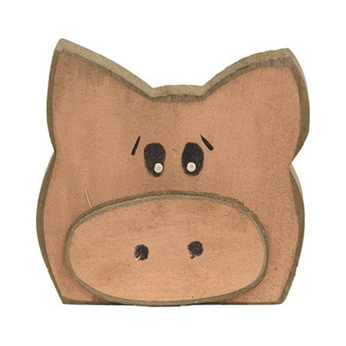 Distressed Wooden Piggy Head Sitter