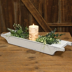 Distressed Wooden Candle Trencher Farmhouse White