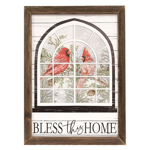 Bless This Home Cardinal Window Framed Print 18" x 24"