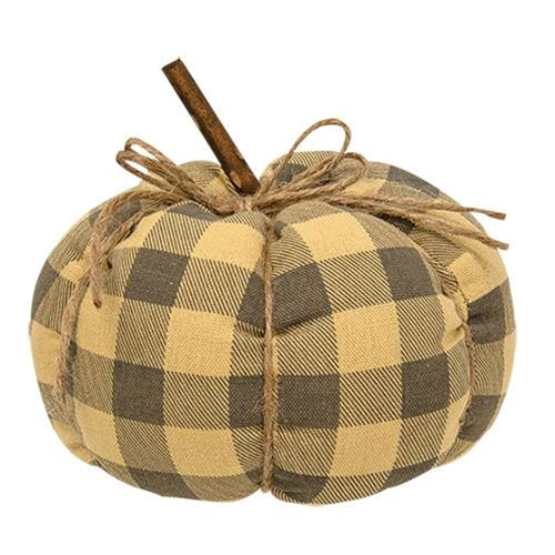 *Stuffed Gray Buffalo Check Pumpkin 6" x 5.5"