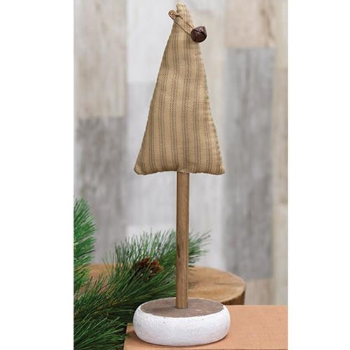 Green Ticking Stripe Christmas Tree on Base 11"