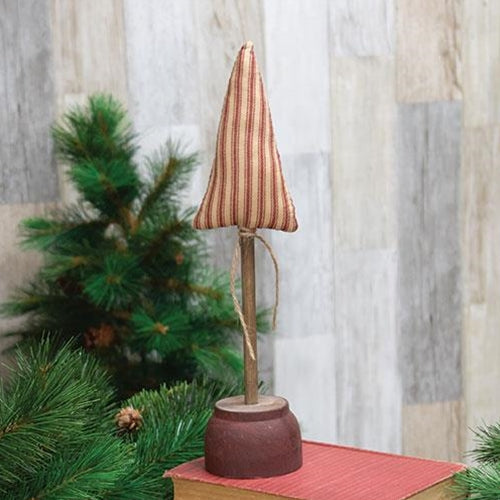 Red Ticking Stripe Christmas Tree on Base 13"