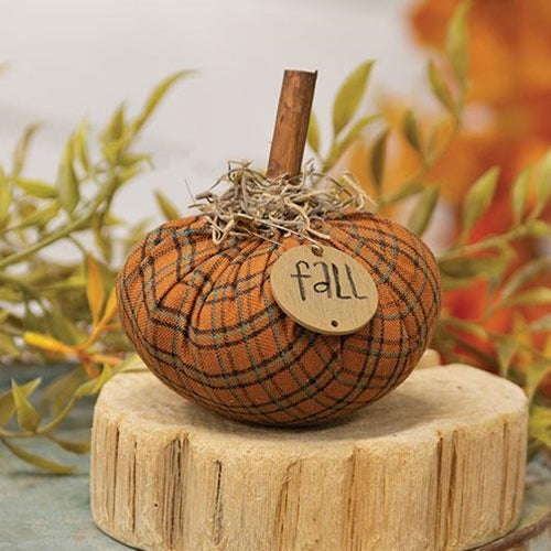 Fall Orange Plaid Mossy Pumpkin 4"