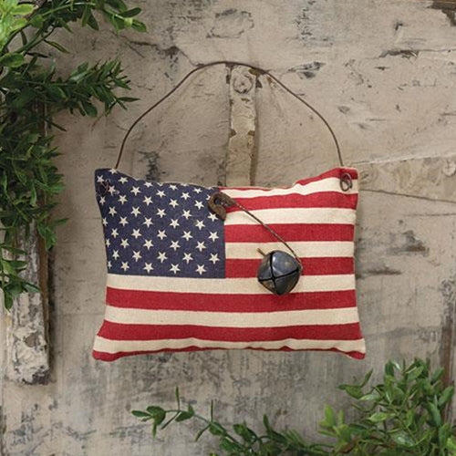Stuffed Primitive American Flag Ornament w/Rusty Bell