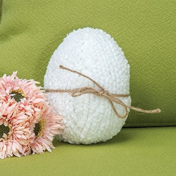 Stuffed White Chenille Egg w/Jute Bow