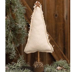 Fringed Stuffed Ivory Canvas Christmas Tree on Base 14.5"