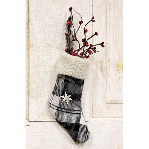 Black & White Plaid Stocking Ornament With Snowflake