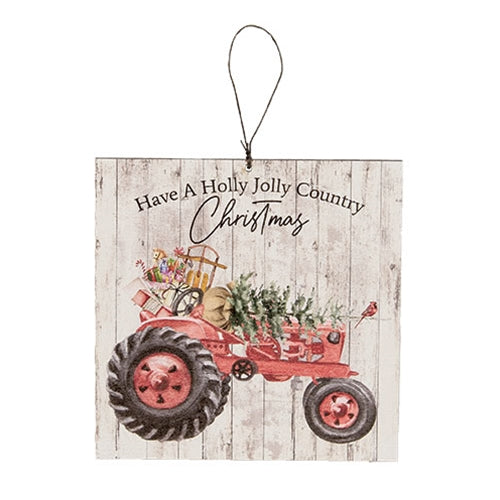 Have a Holly Jolly Country Christmas Tractor Square Ornament