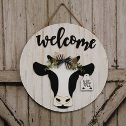 Welcome Black & White Cow Sign w/12 Seasonal Ear Tags