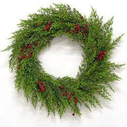 Red Berry & Cedar Wreath 20"