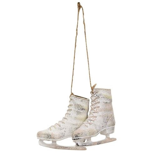 White Ice Skates Ornament with Jute