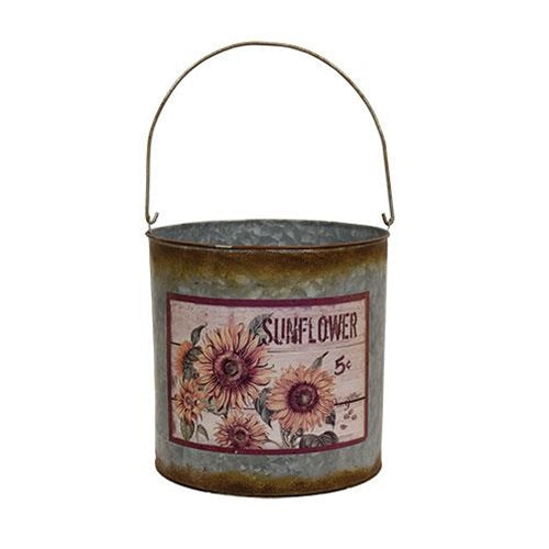 2/Set Distressed Galvanized Sunflower Buckets