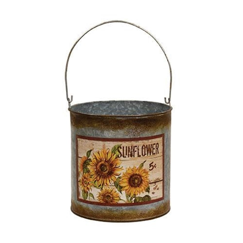 2/Set Distressed Galvanized Sunflower Buckets