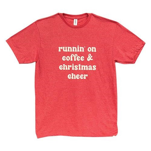 Runnin' On Coffee & Christmas Cheer T-Shirt Heather Red Large