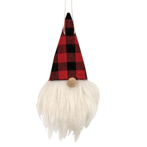 Mini Gnome Head Ornament w/Red & Black Buffalo Check Hat