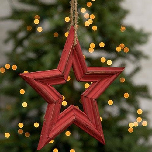 Distressed Red Wooden Frame Hanging Star 10"