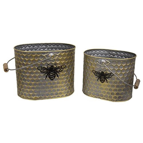 2/Set Metal Oval Honeycomb Bee Buckets w/Handles