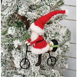 *Felted Santa w/Bicycle Ornament