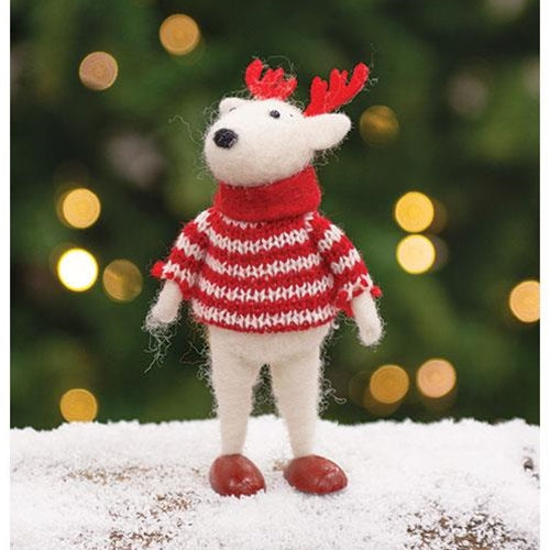 Felted Reindeer Red Striped Sweater Ornament