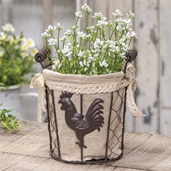 Fabric Lined Chicken Wire Rooster Bucket