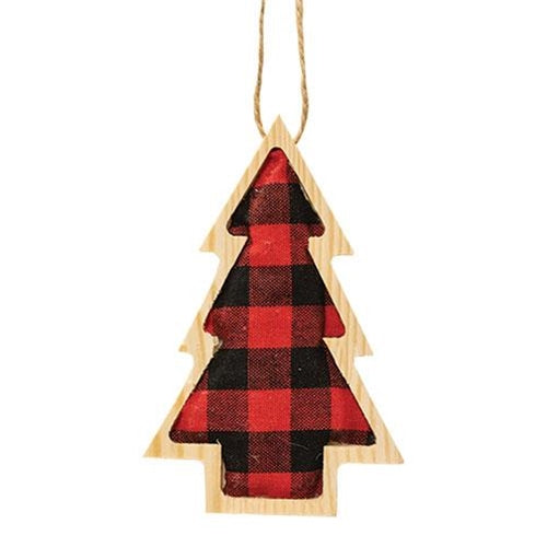 Plaid Wood Tree Ornament