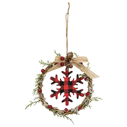 *Mini Wreath with Red & Black Buffalo Check Snowflake