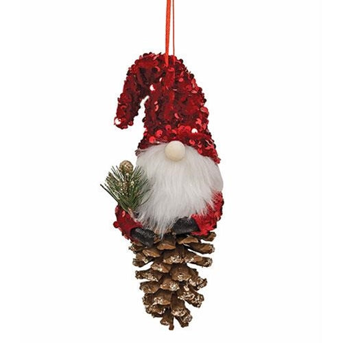 Red Sequin Gnome Pinecone Ornament