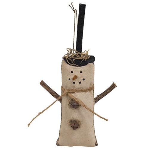 Stiffened Fabric Top Hat & Jingle Bell Button Snowman Ornament