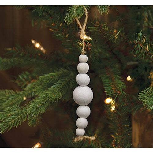 6/Set White Wooden Bead Ornaments on Jute