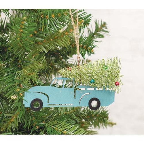 Blue Christmas Tree Cargo Truck Ornament