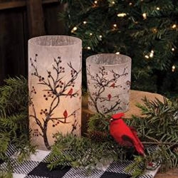2/Set Frosted Winter Cardinals on Branches Pillar Jars