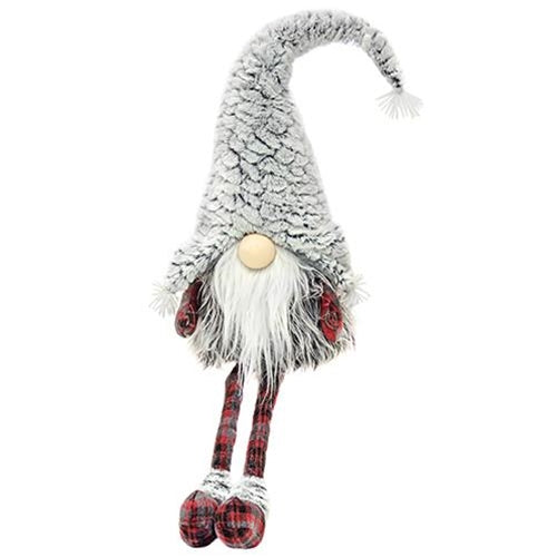 Dangle Leg Red & Gray Plaid Santa Gnome