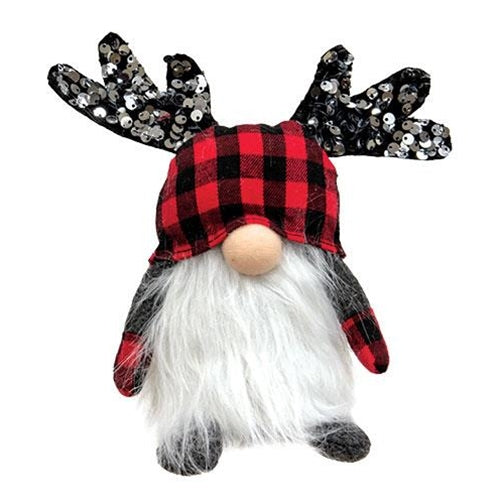 Red & Black Buffalo Check Sequin Mini Reindeer Gnome