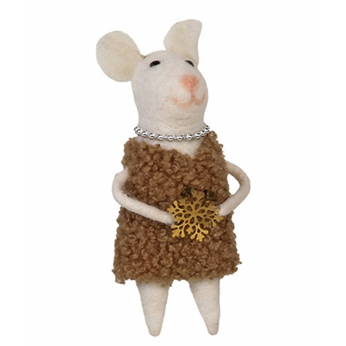 *Felted Mrs Mouse w/Pearl Necklace Ornament