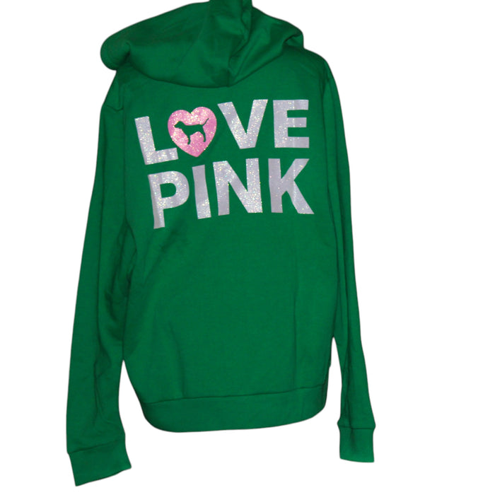 Victoria's Secret PINK Originals PERFECT FULL-ZIP Dog Love Shine Logo Hoodie Green XL