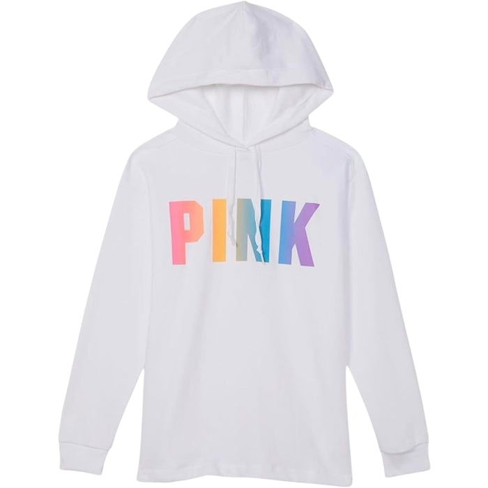 Victoria's Secret Pink Fleece Campus Pullover Sweatshirt Hoodie Color White New