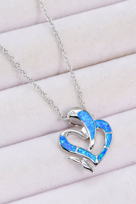 Opal Dolphin Heart Chain-Link Necklace Blue One Size