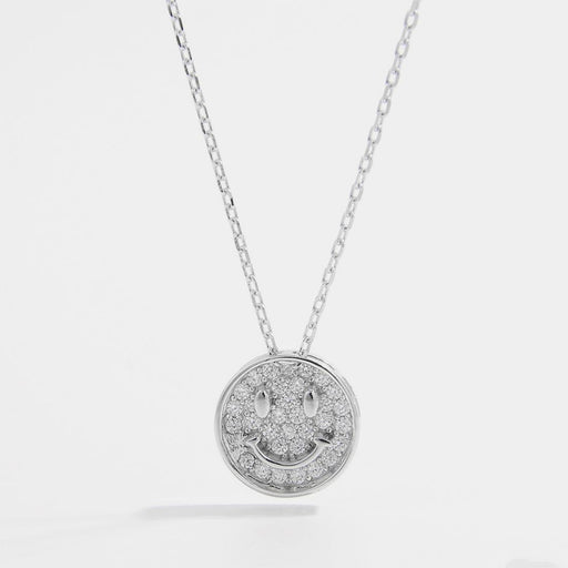 925 Sterling Silver Zircon Smiley Face Necklace Silver One Size