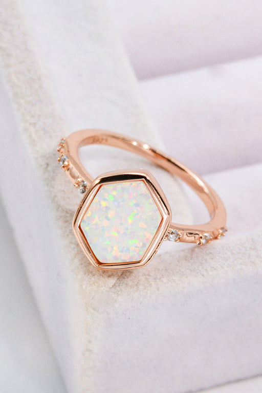 Opal Hexagon 925 Sterling Silver Ring Rose Gold