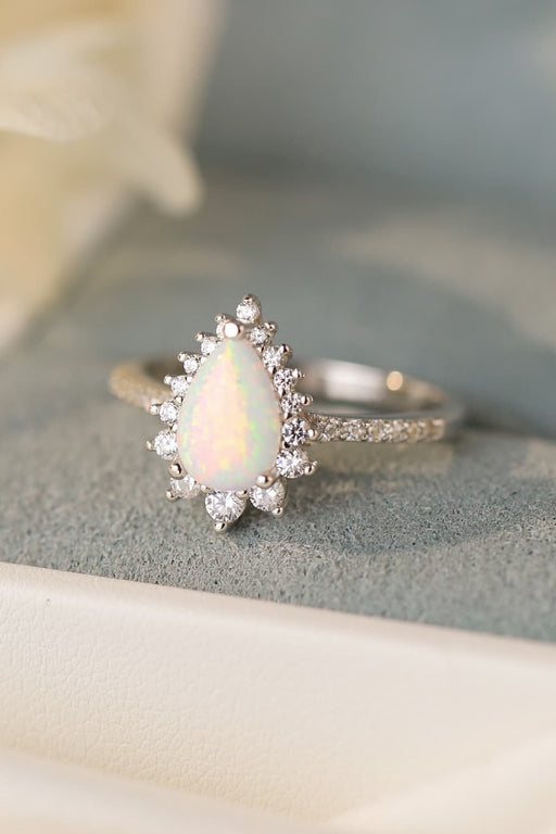 Platinum-Plated Opal Pear Shape Ring Silver