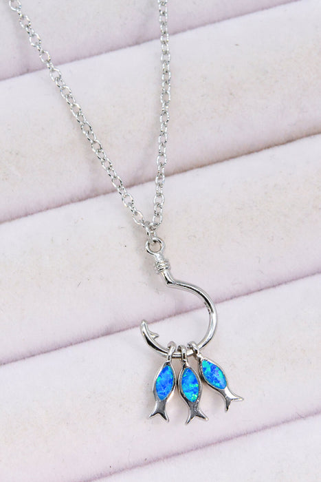 Opal Fish 925 Sterling Silver Necklace Blue One Size