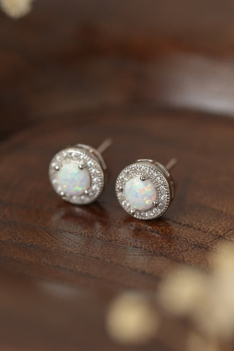 Opal 4-Prong Round Stud Earrings White One Size